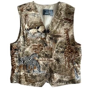 Liz Wear Liz Claiborne Vest Safari Animal Vest Small Petite VTG Giraffe Lion